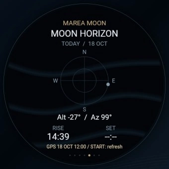 MAREA Moon: altezza, direzione, levata e tramonto della Luna